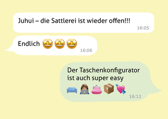 Taschenkonfigurator online, Ladenlokal wieder geöffnet